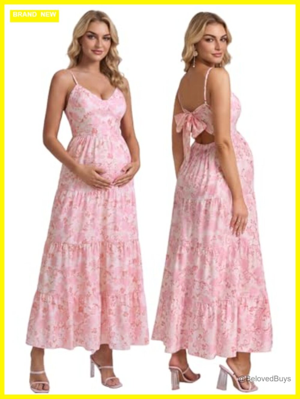 Floral Maternity Maxi Dress V-Neck Sleeveless Baby Shower Summer